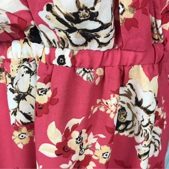 FLORAL WRAP GEORGETTE BABYDOLL BLOUSE CORAL Size 00 - Picture 9 of 15